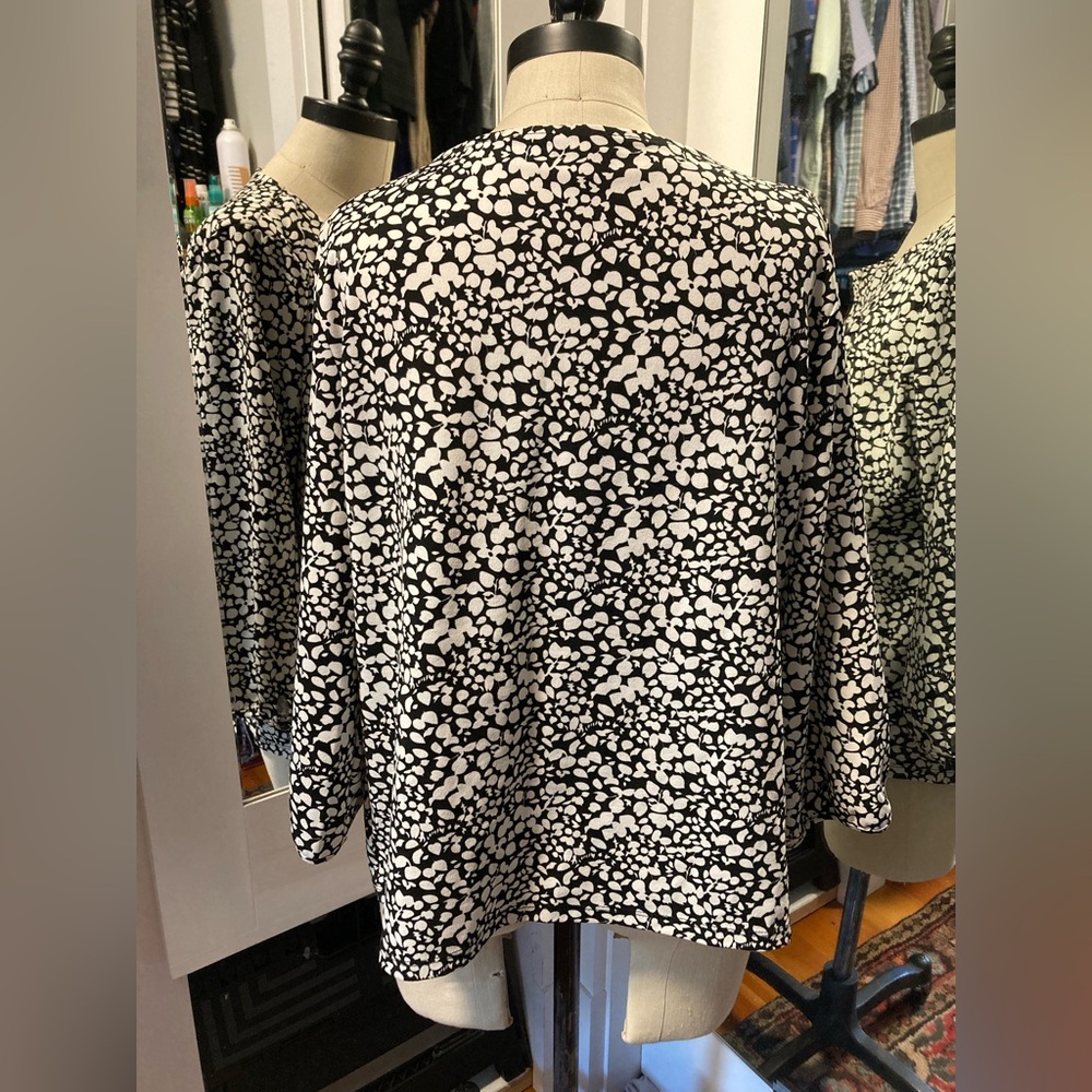 Talbots Black and White Patterned 3/4 Sleeve Women's Top, Size Large - Picture 4 of 11